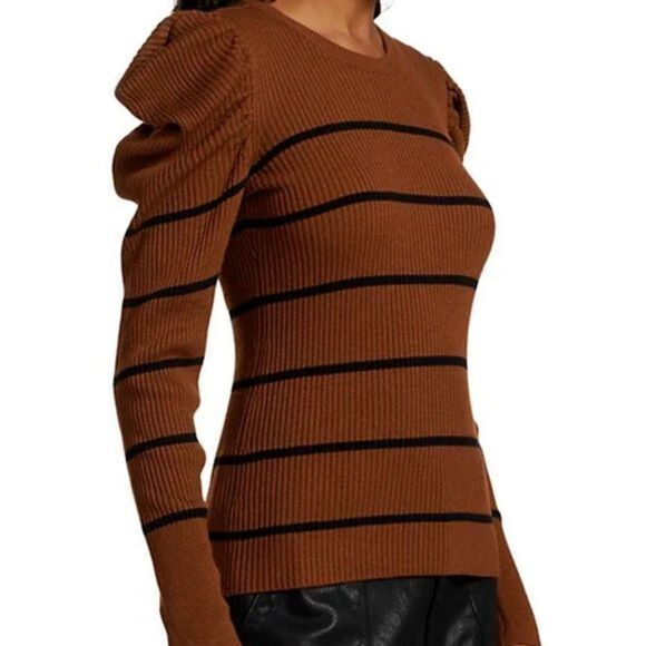 (New) Stripe Rib-Knit Puff-Sleeve Sweater - Picture 4 of 6